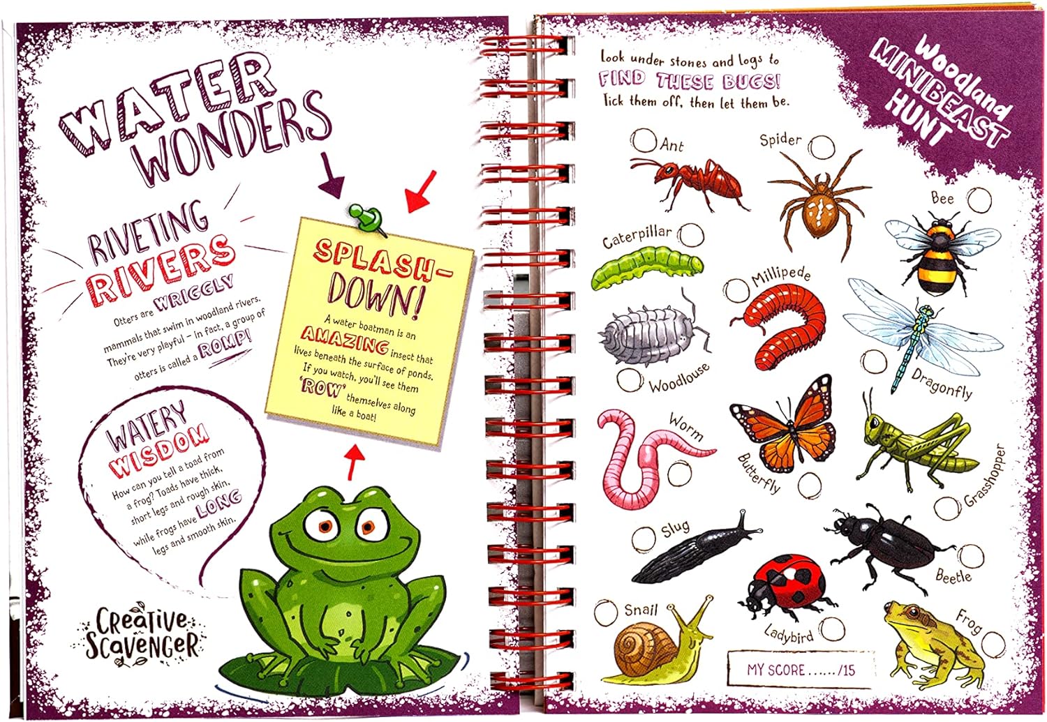 Two pages from the Creative Scavenger kit: Water Wonders and Woodland Minibeast Hunt.